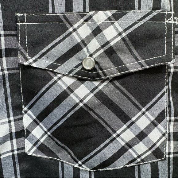 NEW Hawks Bay Black & White Plaid Short Sleeve Pearl Snap Western Shirt Men’s S - Picture 2 of 7